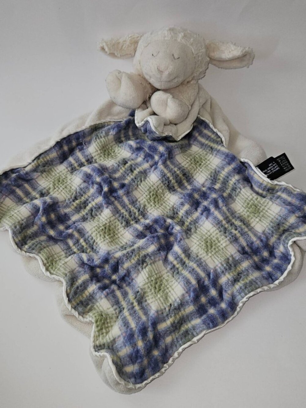 GUND Pendleton Lamb Blankie Sheep Lovey Plush Toy Blue Plaid Pilling READ